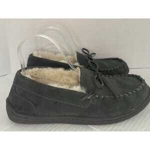 MySlippers Slippers Men’s Size 9 Grey Moccasin Faux Fur Lined Indoor Outdoor